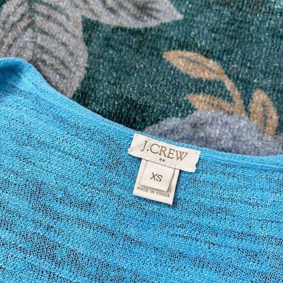 J. Crew Sweater Women XS Blue V-Neck Linen Blend Lightweight Oversized Slub Knit - Picture 3 of 14